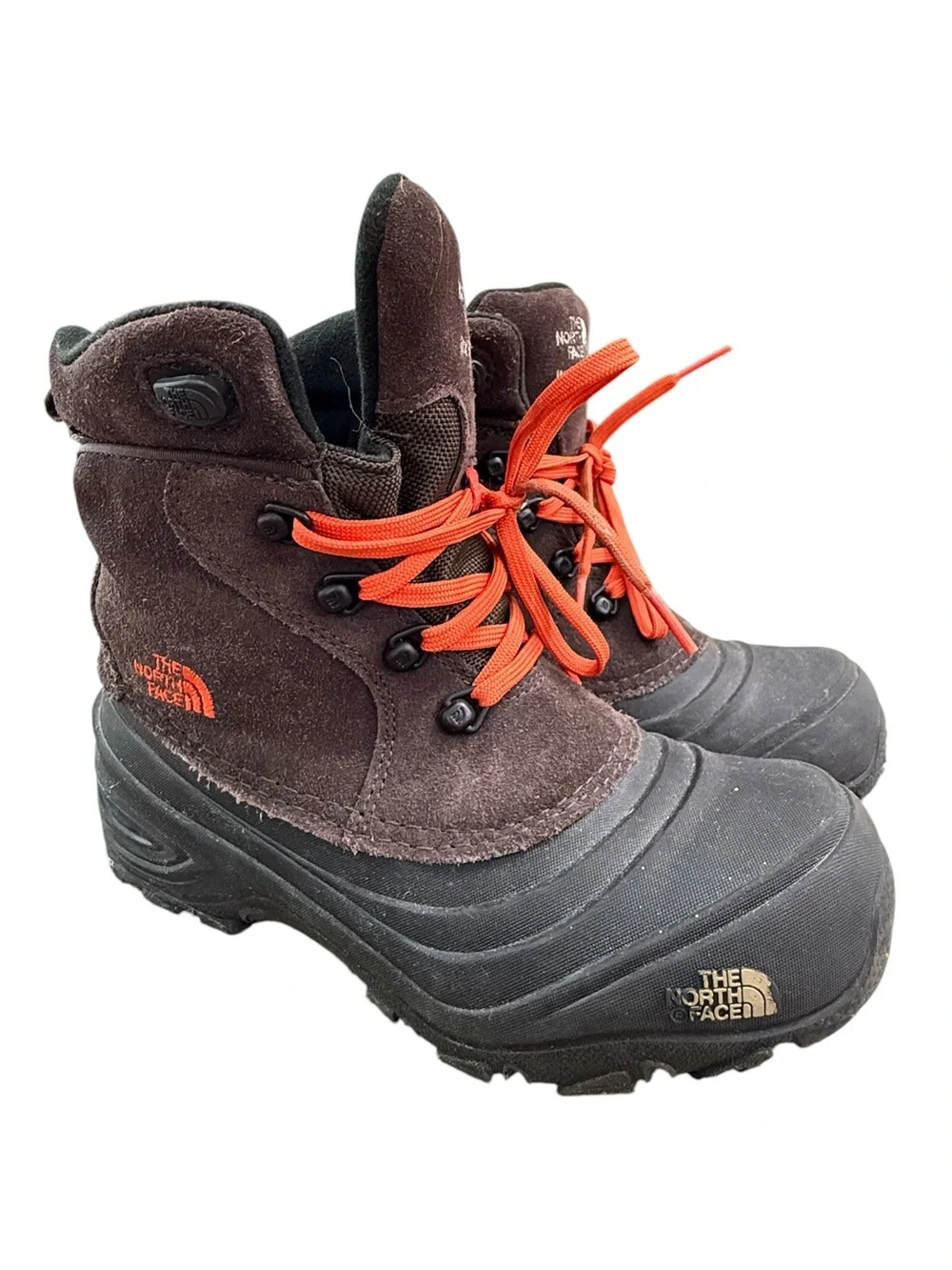 The North Face Waterproof Hiking Snow Boots Rubber Boys Size 4 Heat Seeker Brown